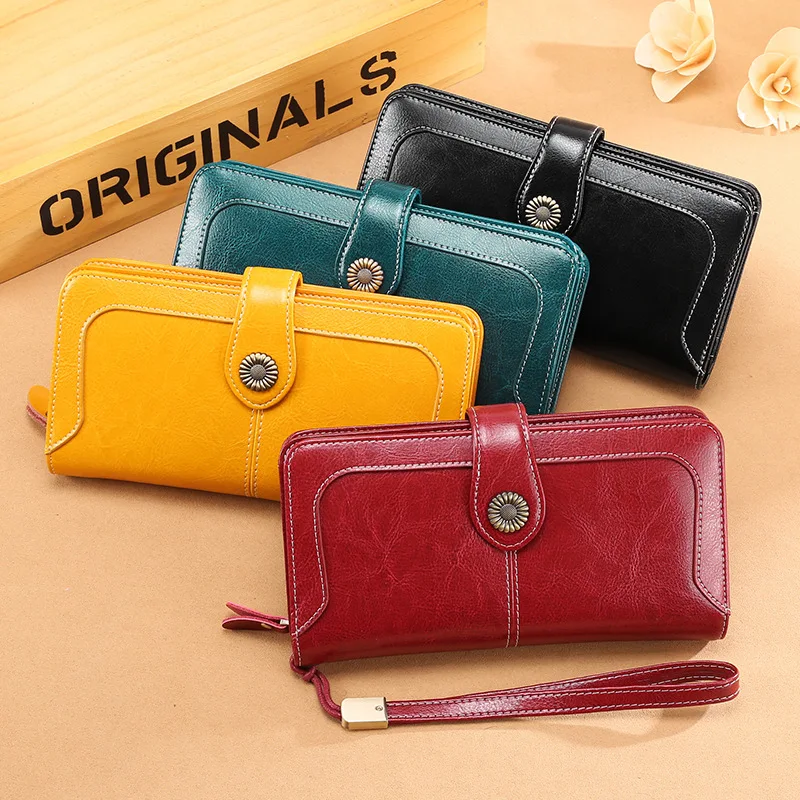 Top Trends: Genuine Leather Ladies Wallet Rfid Long Clutch Phone Bag Ladies Wallets For Women Money Bag Credit Card Holder Zipper Coin Purse Shoppable Styles