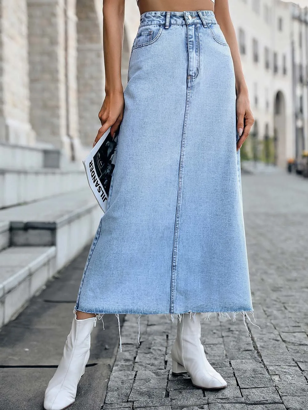 Top Trends: Women Ligh Blue Long Denim Skirt Ladies Maong Maxi High Waist Jean A Line Skirt Dress For Women Shoppable Styles