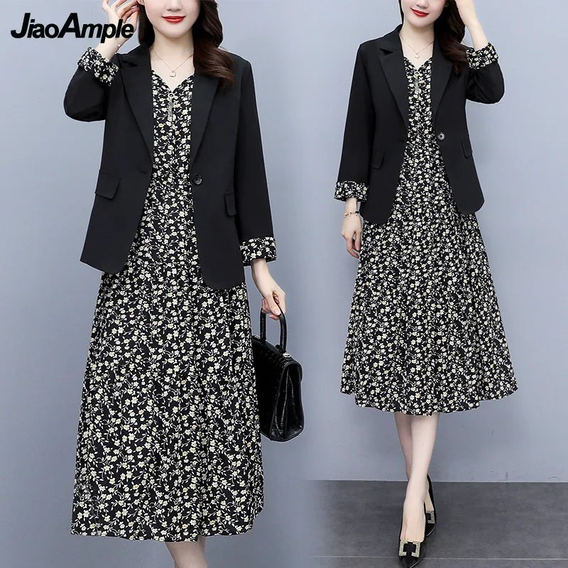 Top Trends: 2022 Spring Autumn New Suit Coat Floral Sling Dress Two-piece Women&#039;s Professional Suit Korean Fashion Blazers Jacket Skirt Set Shoppable Styles