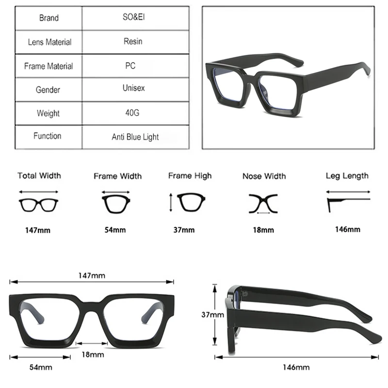 Top Trends: SO&EI Fashion Square Glasses Frame Women Clear Anti Blue Light Eyewear Vintage Men Optical Blue Green Frame Shoppable Styles - Image 6