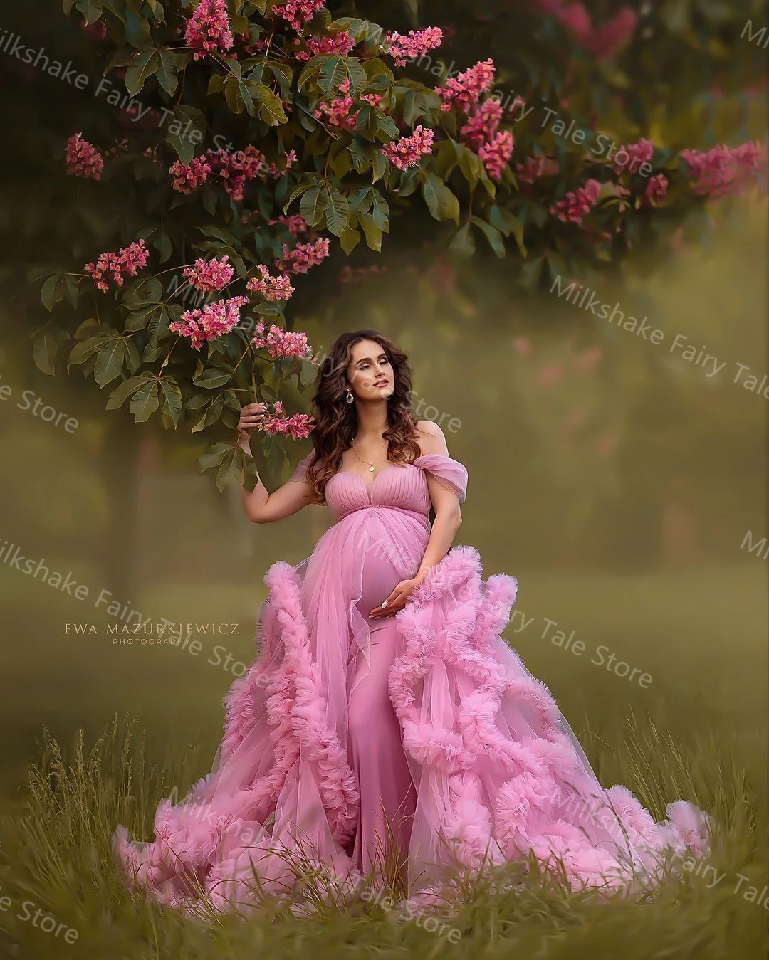 Top Trends: Fluffy Pink Tulle Maternity Robes For Photo Shoot Off Shoulder Tiered Ruffles Pregnant Women Dress Sexy Babyshower Gown Shoppable Styles - Image 6