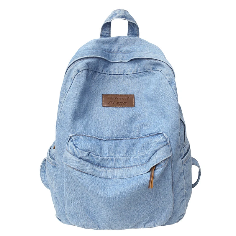 Top Trends: Blue Denim Backpacks For Women 100 Cotton Unsex School Bags Solid Canvas Leisure Or Travle Bags 2022 Large Capacity Satchels Shoppable Styles