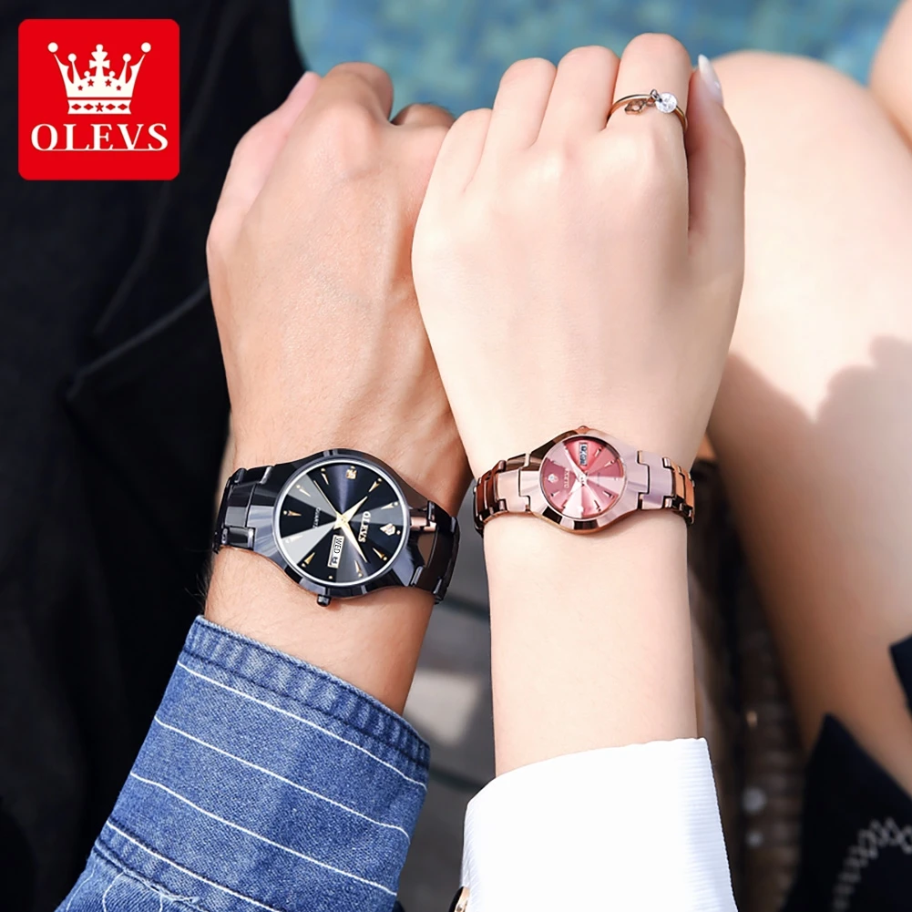 Top Trends: OLEVS 8697 Couple Watch Quartz Rhombus Mirror Quartz Watch For Lovers Waterproof Luminous Stainless Steel Wristwatch Date Week Shoppable Styles