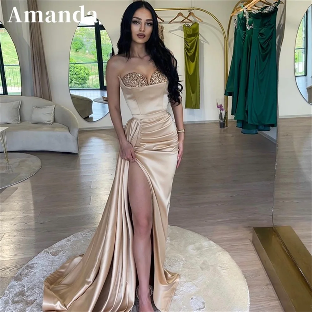 Top Trends: Amanda Sexy Strapless Mermaid Vestidos De Noche Glitter Sequins Chest فساتين مناسبة رسمية Trumpet Side Split Prom Dress 2023 Shoppable Styles