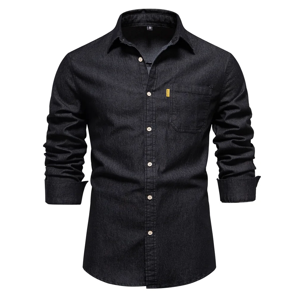 Top Trends: Autumn Cotton Denim Shirt Men Long Sleeve Solid Color Casual Slim Fit Shirt Mens Designer Clothing Cowboy Shirts For Men New Shoppable Styles