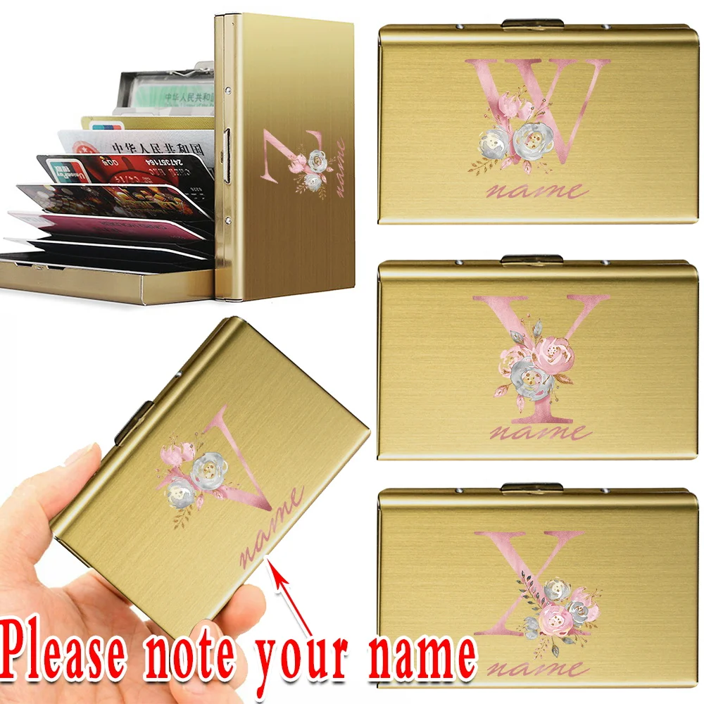 Top Trends: Customize Any Name Credit Card Holder Men Anti-scan Slim Wallet RFID Card Holder Metal Money Bag Thin ID Case Pink Letter Purse Shoppable Styles