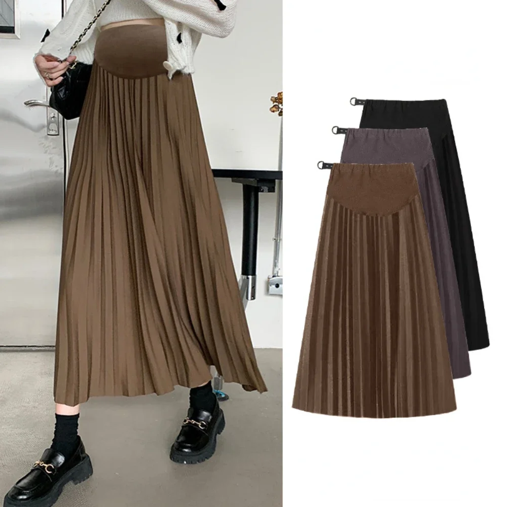 Top Trends: 2023 Autumn Winter Pleated Thick Warm Maternity Skirts Elastic Waist Belly Casual Clothes For Pregnant Women Pregnancy Vestidos Shoppable Styles