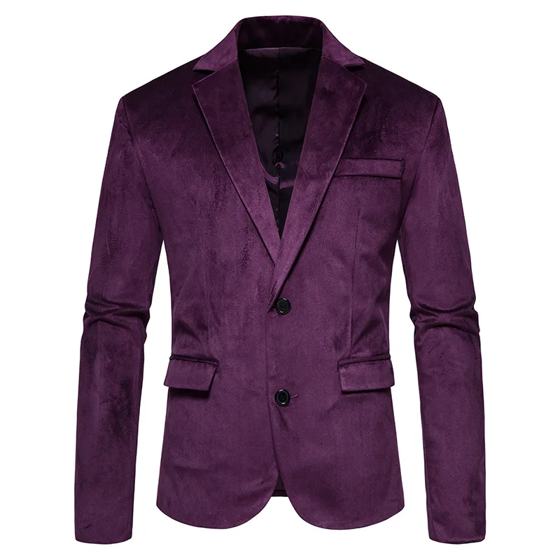 Top Trends: Men Purple Suede Suit Male Slim Velvet Blazer High Quality Business Blazers Groom&#039;s Wedding Dress Tuxedo Solid Jacket Clothing Shoppable Styles