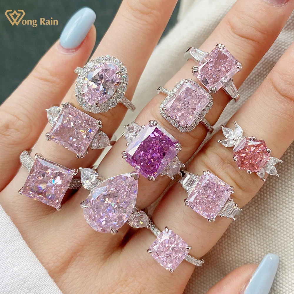 Top Trends: Wong Rain 925 Sterling Silver Crushed Ice Cut Lab Pink Sapphire Gemstone Ring For Women Wedding Engagement Jewelry Shoppable Styles