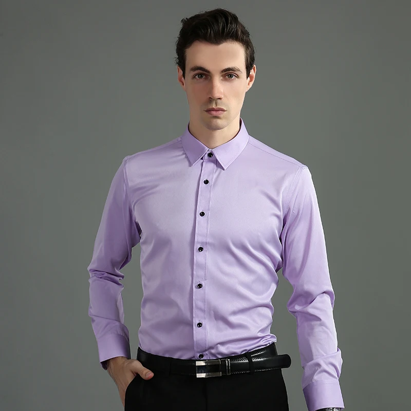 Top Trends: Soft Comfortable Long Sleeve Shirt Breathable Slim Fit Social Business Fashion Men's Shirt Black White Blue Purple Gray Wine Red Shoppable Styles - Image 2