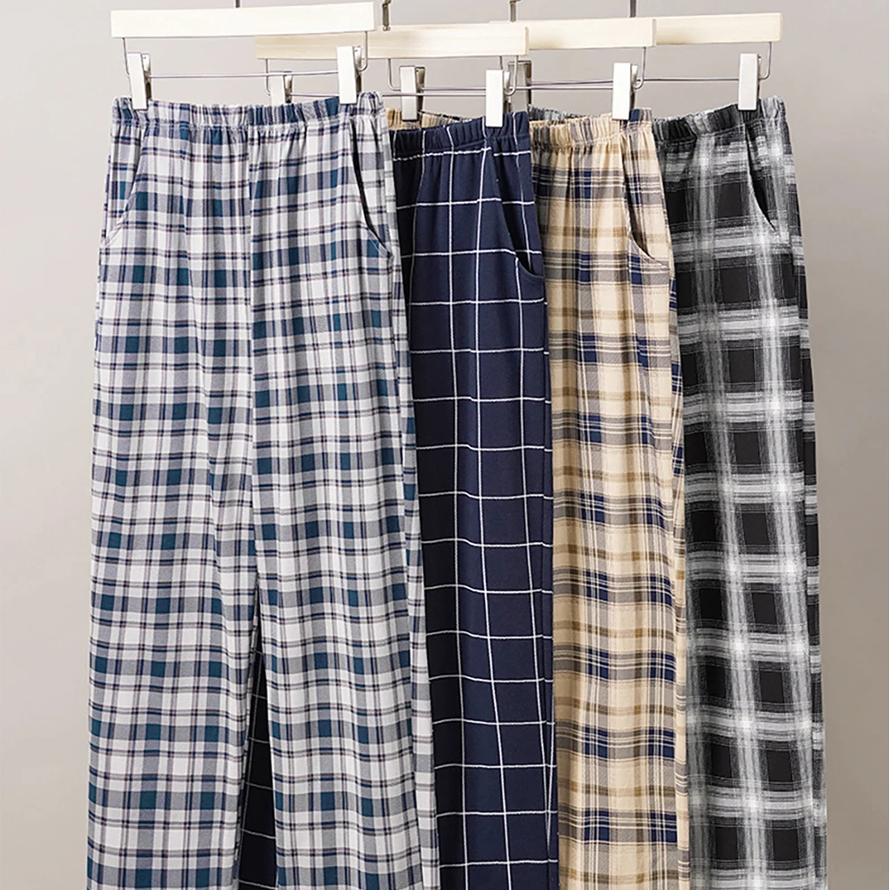 Top Trends: 100% Cotton Sleepwear Spring Autumn Casual Plaid Solid Pajama Pants 3XL Comfort Male Pajamas Elastic Waist PJ Pants Pyjama Homme Shoppable Styles