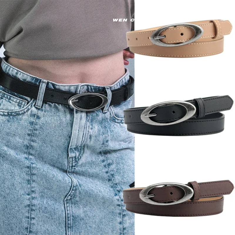 Top Trends: Y2K Pu Leather Belt For Women Designer Alloy Oval Buckle Waist Strap Female Girl Jeans Trouser Dress Decorative Waistband Shoppable Styles - Image 2