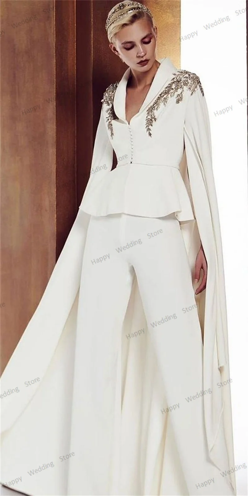 Top Trends: Luxury Cape Women Suits Set For Wedding 2 Pieces Blazer With Long Wrap+ Pants Beads Appliqued Formal Prom Dress Tuxedo Customzie Shoppable Styles