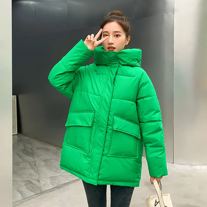 Top Trends: Autumn Winter Thicken Warm Medium Long Chic Parka Women Casual Solid Color Big Pocket Loose Hooded Coat Jackets Outwear Parka Shoppable Styles