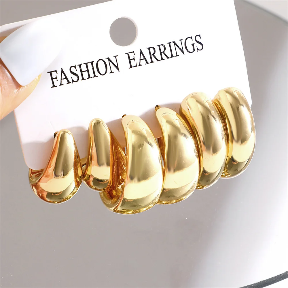 Top Trends: Retro Gold Plated Big Hoop Earring For Women 6pcs Fashion Geometric Waterdrop Circle Gold Silver Color Earring Set Party Jewelry Shoppable Styles