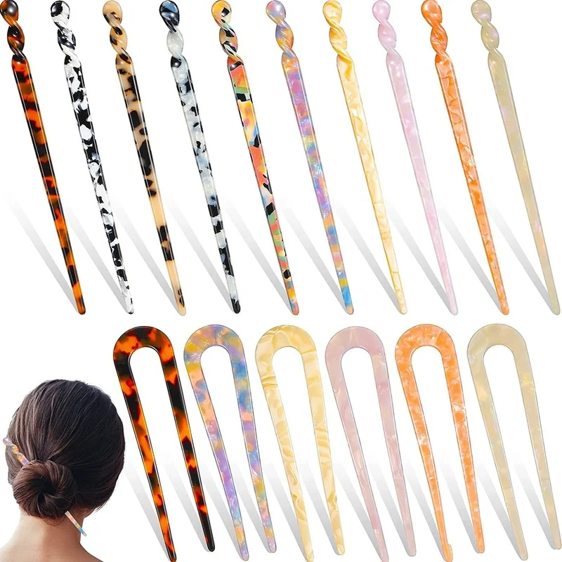 Top Trends: Acetate Hair Sticks U Shape Hair Forks Shell Styling Hairpins Leopard Print Hair Chopsticks Tortoise Shell Hair Pins Shoppable Styles