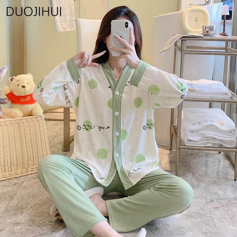 Top Trends: DUOJIHUI Classic Contrast Color Two Piece Female Pajamas Set Autumn Loose Chic Dot Simple Casual Fashion Home Pajamas For Women Shoppable Styles - Image 2