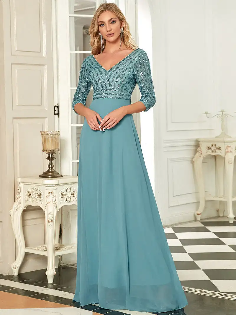 Top Trends: Luxury Evening Dresses Long V Neck A-Line Three Quarter Sleeve Floor-Length Gown 2024 Of Exquisite Prom Women Dress Shoppable Styles