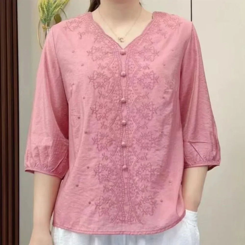 Top Trends: Elegant Summer Cotton Linen Ethnic Style Embroidery Vintage Clothes Tops Shirts For Women Clothing Streetwear Casual Fashion Shoppable Styles