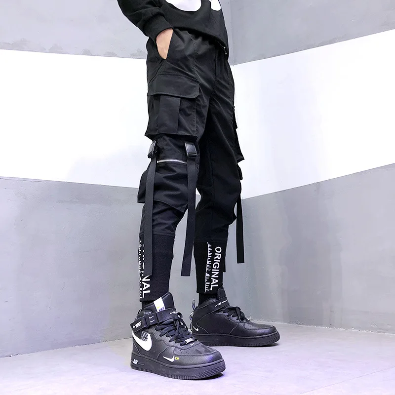 Top Trends: Stylish Japanese Fashion Harajuku Hip Hop Men Pants Streetwear Cargo Pants For Men Ribbon Pockets Joggers Techwear Male Trousers Shoppable Styles