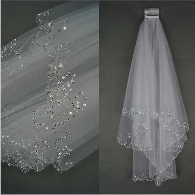 Top Trends: TOPQUEEN V158 Bridal Veils Wedding Crystal Beaded Soft 2 Tier Beaded Edge Bridal Wedding Veil Sparking Rhinestone Edge Cover Shoppable Styles