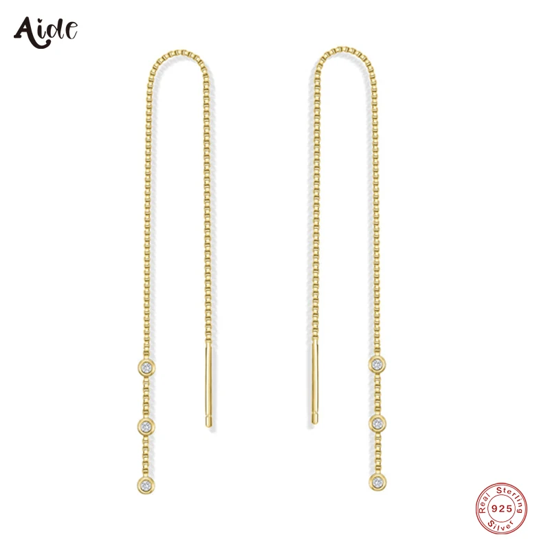 Top Trends: Aide 925 Sterling Silver Three Zircon Charm Long Chain Tassel Threader Earrings For Women Elegant Versatile Piercing Earrings Shoppable Styles