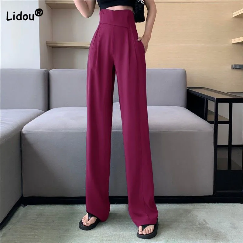 Top Trends: Simplicity Stylish Female Solid Color Wide Leg High Waist Trousers Summer Thin Commute Casual Loose Suit Pants Women&#039;s Clothing Shoppable Styles