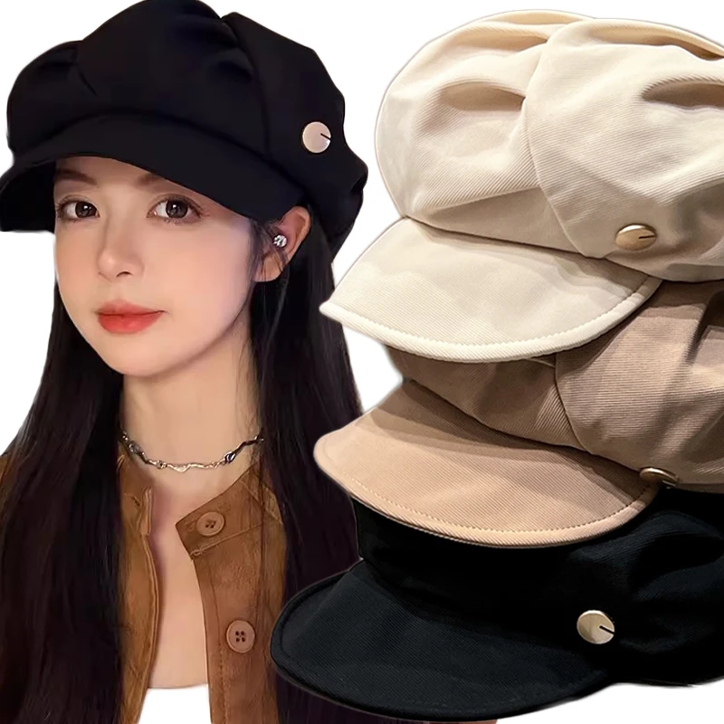 Top Trends: Vintage Cloud Top Octagonal Beret Hats Wool Blended Newsboy Hat Women Cloud Brim Cap Outdoor Winter Autumn Berets Caps Girl Shoppable Styles