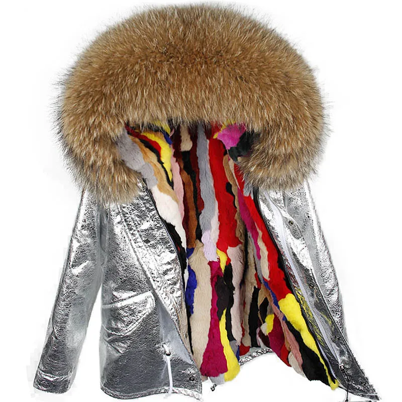 Top Trends: Maomaokong Rabbit Fur Lined Parka Natural Real Fur Coat Silver Coat Winter Jacket Women Raccoon Fox Fur Collar Warm Parkas Shoppable Styles