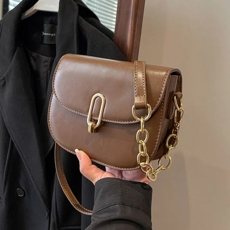 Top Trends: Vintage Shoulder Crossbody Bags For Women 2023 Winter PU Leather Small Women's Saddle Bag Fashion Handbag Chain Black Brown Shoppable Styles