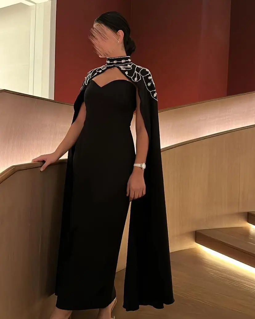 Top Trends: Saudi Arabia Elegant Evening Gowns Mermaid High Neck Prom Dresses WithShawl Beads Ankle Length Simple Party Dresses Zipper Shoppable Styles