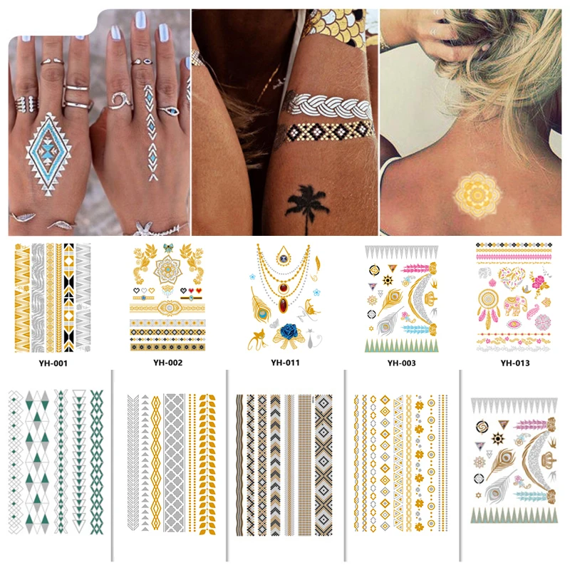 Top Trends: Flash Tattoo Sticker Gold Temporary Tattoo Women Party Body Arm Art Metallic False Waterproof Tattoos Stickers Shoppable Styles