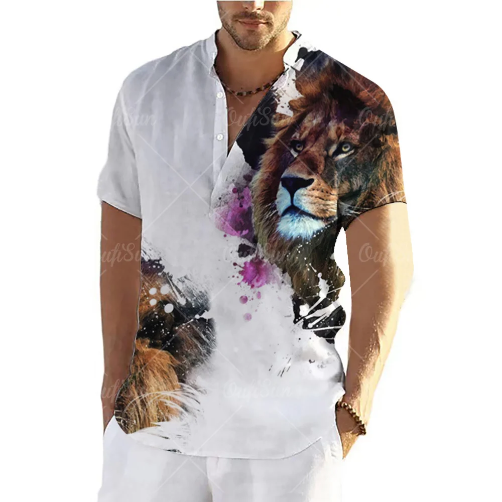 Top Trends: Lion Shirt Men's T-shirts Short Sleeve Tops Animal Graphic Clothing Streetwear V-Neck Pullovers Summer For Male Shirt Tees 2023 Shoppable Styles