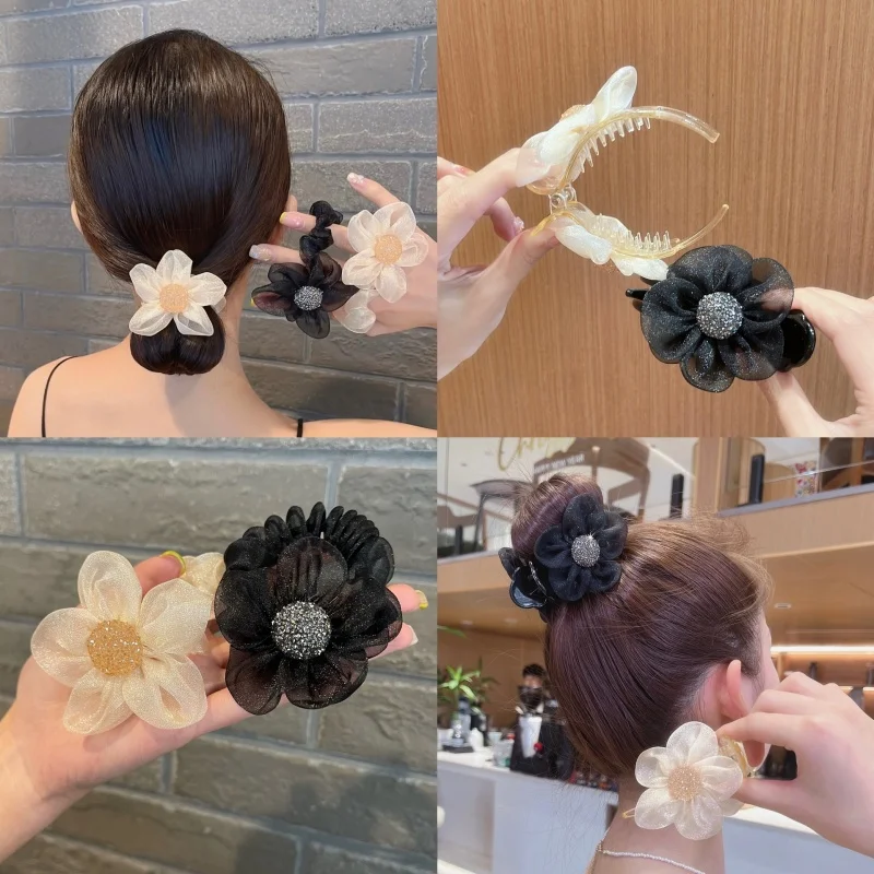 Top Trends: Fashion Flower Transparent Hair Claw Head Fixed Grip Clip Korean Sweet Horsetail Grip Clip Elegant Hair Accessorie For Women Shoppable Styles - Image 6