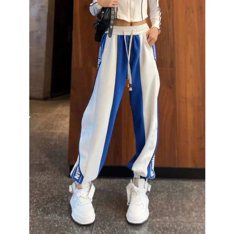 Top Trends: Women&#039;s Drawstring Elastic Waist Autumn And Winter New High Waist Color Blocked Striped Letter Loose Fashion Casual Sports Pants Shoppable Styles