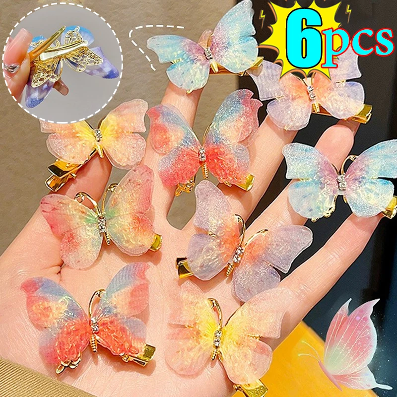 Top Trends: 2-6PCS Colorful Big Butterfly Hair Clip Beautiful Moving Wings Pearl Hairpin For Girls Sweet Hairgrip Barrette Hair Accessories Shoppable Styles