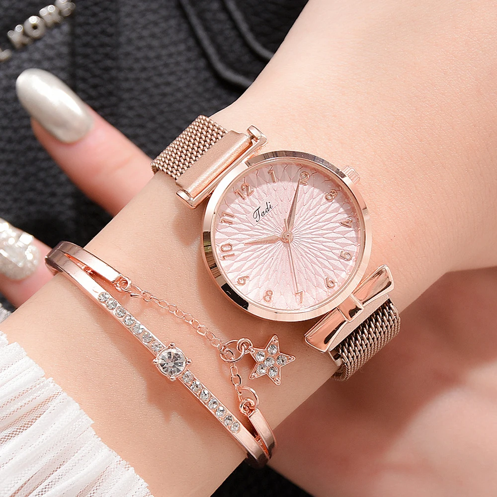 Top Trends: Women Bracelet Set Quartz Watches For Women Rose Gold Magnetic Watch Ladies Pink Dial Wrist Watch Clock Female Relogio Feminino Shoppable Styles