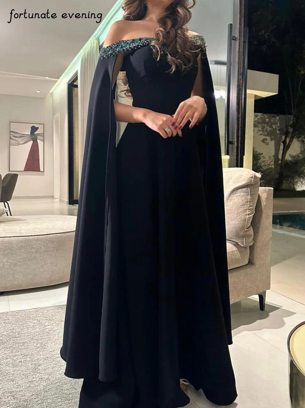 Top Trends: Fortunate Evening Elegant Vintage Sexy Black Crystal Beading Boat Neck Customize Formal Occasion Prom Dress Evening Party Gowns Shoppable Styles