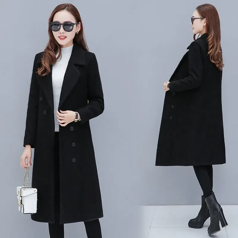 Top Trends: Female Woolen Coat Velvet 2023Women's Double-Breasted Woolen Coat Spring And Autumn Woolen Coat Fashion Suit Collar ThickTrench Shoppable Styles - Image 4