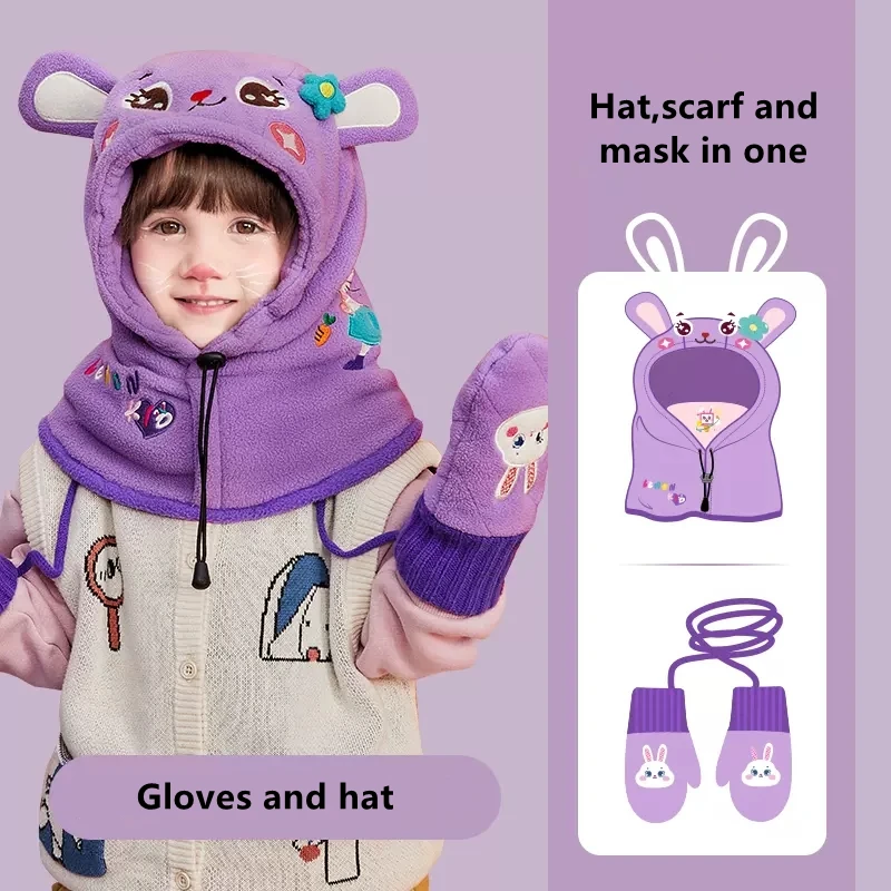 Top Trends: Winter Fleece Beanies For Boys Girls Outdoor Baby Hats With Hood Scarf Kids Neck Warmer Balaclava Children Beanies Cap Gloves Shoppable Styles - Image 6