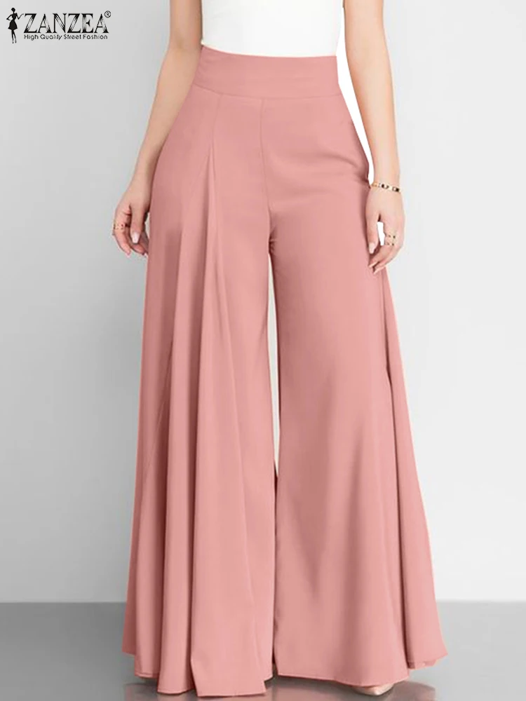 Top Trends: Women Elegant High Waist Wide Leg Pants ZANZEA 2023 Spring Vintage Flare Trousers Casual Solid Zipper Pantalon Female Palazzo Shoppable Styles