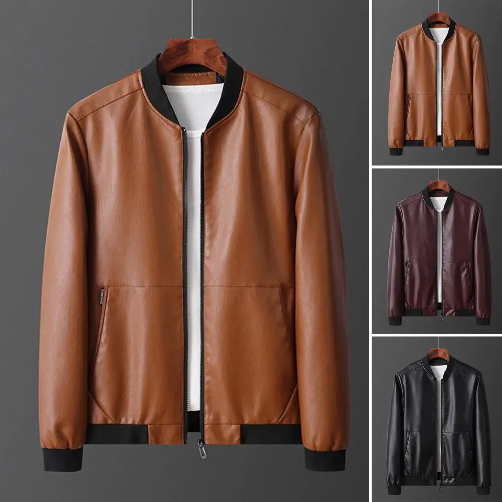 Top Trends: Men Jacket Faux Leather Zipper Cardigan Long Sleeves Windproof Smooth Surface Plus Size Men Spring Coat For Daily Wear Shoppable Styles