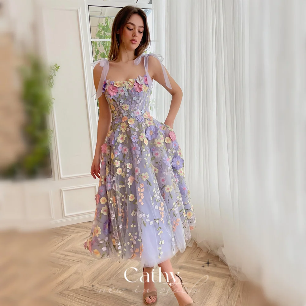 Top Trends: Cathy Purple Knee Lenght Party Dress Elegant Flower Embroid Evening Dresses Spaghetti Strap Vestidos De Noche Sexy Prom Dress Shoppable Styles