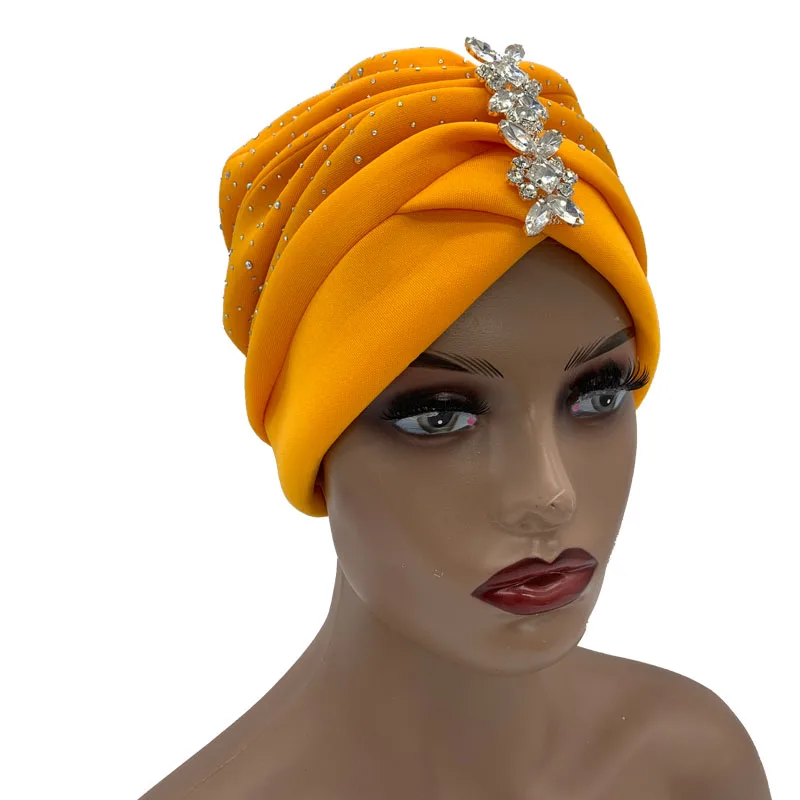 Top Trends: 2023 Pleated Turban Cap With Shinny Rhinestone Women Fashion Head Wrap African Auto Gele Headtie Muslim Headscarf Bonnet Shoppable Styles - Image 3