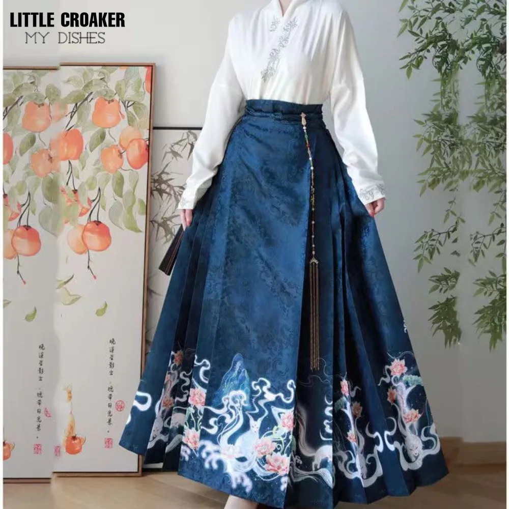 Top Trends: Vintage Women Chinese Traditional Hanfu Cardigan Shirt + Blue Pleated MaMian Skirt Chinese Hot Hanfu Shirt Horse Face Skirt Set Shoppable Styles