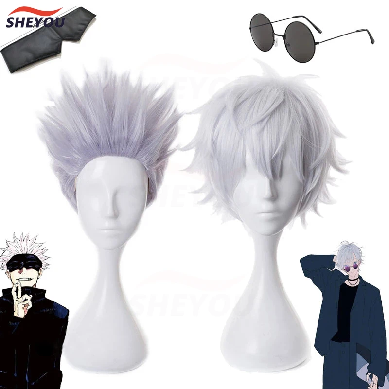 Top Trends: Gojo Satoru Cosplay Wig Jujutsu Kaisen Cosplay Gojo Short Heat Resistant Synthetic Hair Party Wigs + Glasses + Eye Patch + WigCap Shoppable Styles