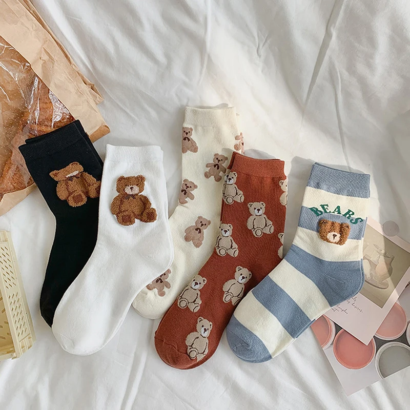 Top Trends: Creative New Brown Bear Socks Female Middle Tube Socks Japanese Cute Small Fresh Wild Student Socks Autumn And Winter Socks Shoppable Styles