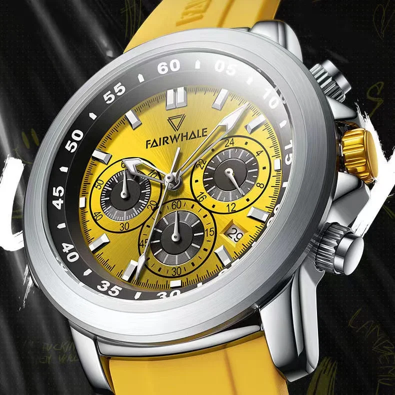 Top Trends: Fashion Mens Luxury Watches Famous Brand Mark Fairwhale Sport Yellow Silicone Strap Chronograph Waterproof Quartz WristWatch Man Shoppable Styles