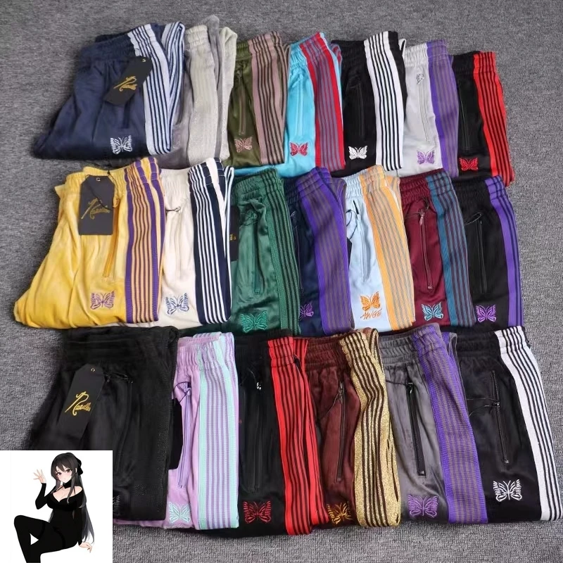 Top Trends: Y2k Multicolor Needles Sport Pants Men Women 1:1 High Quality Multi Embroidered Butterfly Stripe Needles Pants AWGE Trousers Gym Shoppable Styles