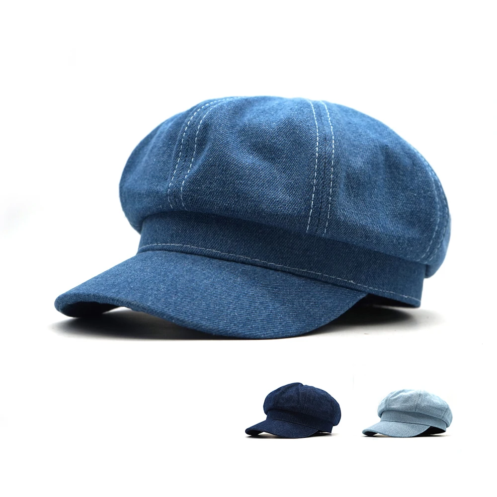 Top Trends: Women Leisure Octagonal Hat Ladies Denim Beret Hat Cowboy Cap Newsboy Gatsby Cap Octagonal Baker Peaked Beret Driving Hats Shoppable Styles